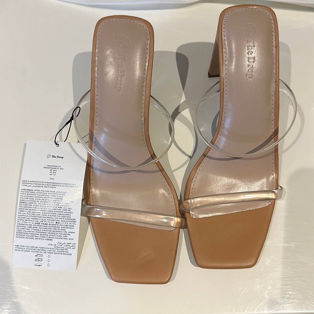 The Drop Women's Avery Square Toe Two Strap High Heeled Sandals, size 9.5 NWT